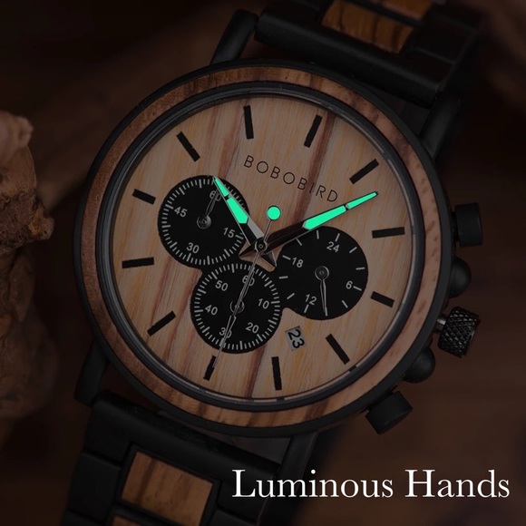 Luxury Zebra and Ebony Wood Chronograph Military Quartz Watch - Picture 5 of 16